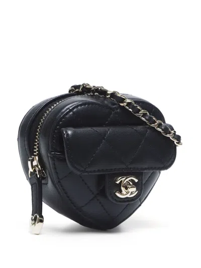 Pre-owned Chanel 2022 Mini Cc Heart Shoulder Bag In Black