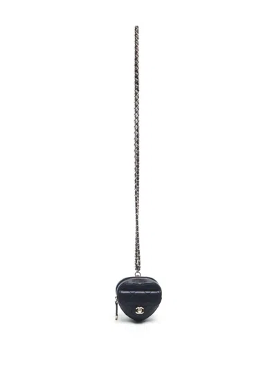 Pre-owned Chanel 2022 Mini Cc Heart Shoulder Bag In Black