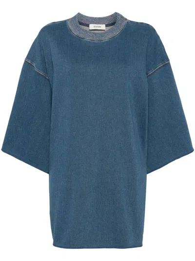 Shop System Denim Jersey Top In Blue