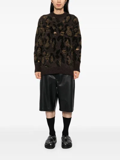 Junya Watanabe Embroidered Wool-blend Animal Print Sweater In Brown