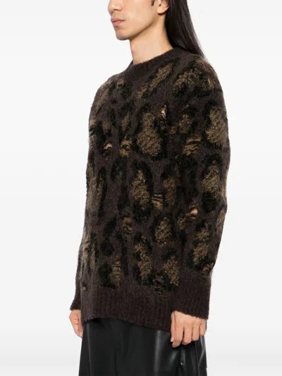 Junya Watanabe Embroidered Wool-blend Animal Print Sweater In Brown