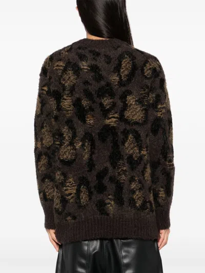Junya Watanabe Embroidered Wool-blend Animal Print Sweater In Brown