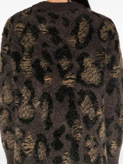 Junya Watanabe Embroidered Wool-blend Animal Print Sweater In Brown