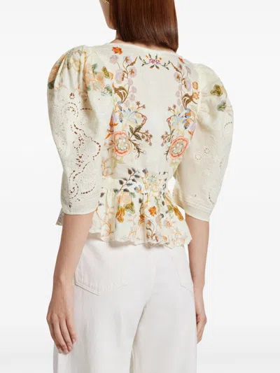 Shop Camilla Floral-embroidered Top In Neutrals