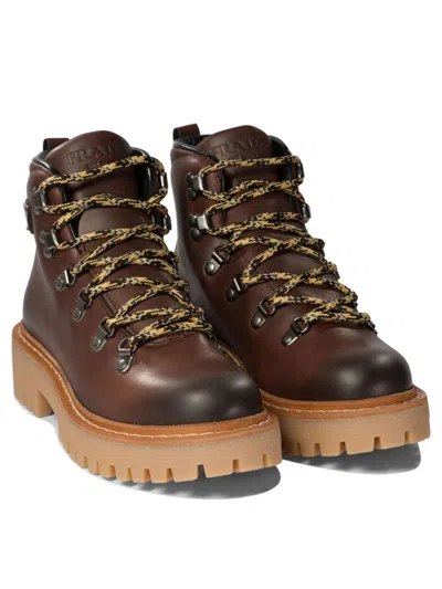 Prada Women's Leather Ankle Boots In Brown