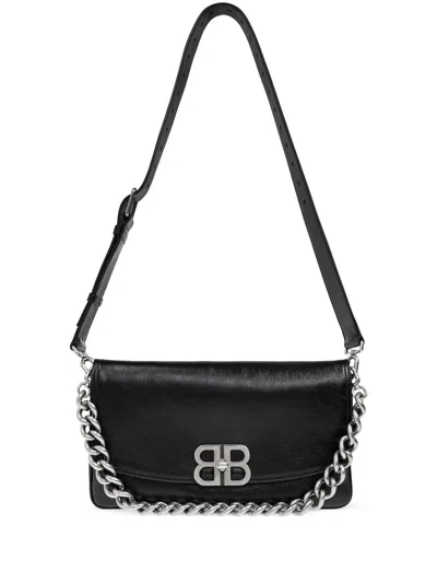Balenciaga Medium Bb Soft Flap Leather Shoulder Bag In Black