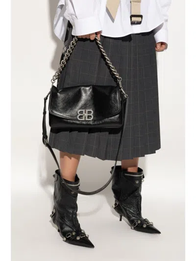 Balenciaga Medium Bb Soft Flap Leather Shoulder Bag In Black