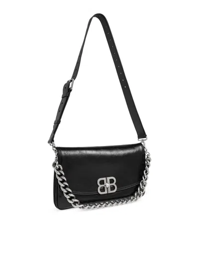 Balenciaga Medium Bb Soft Flap Leather Shoulder Bag In Black