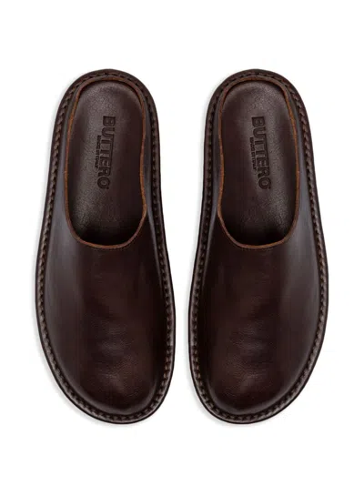 Buttero Round-toe Slippers In Brown