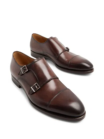Magnanni Leather Monk Shoes In Brown