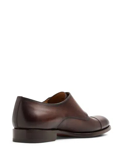 Magnanni Leather Monk Shoes In Brown