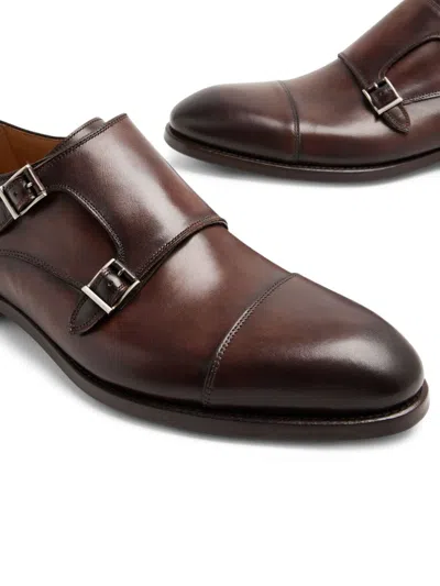 Magnanni Leather Monk Shoes In Brown