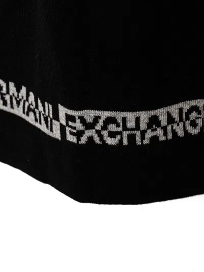 Shop Armani Exchange Intarsia-knit Set Of Scarf And Beanie In Black