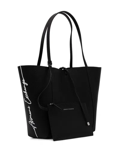 Armani Exchange Reversible Logo Tote Bag In Black