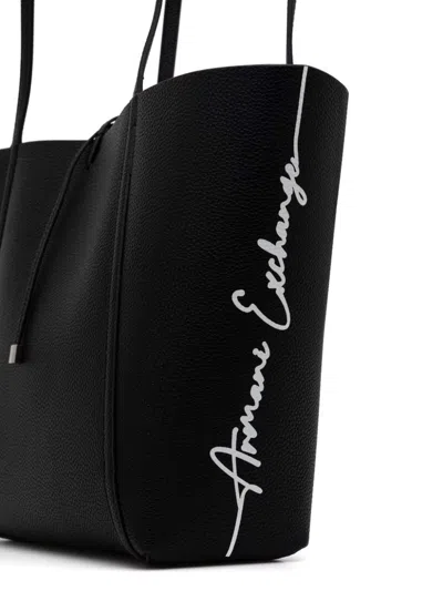 Armani Exchange Reversible Logo Tote Bag In Black
