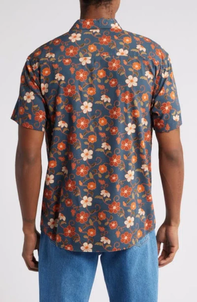 Rvca Anytime Short Sleeve Button-up Shirt In Duck Blue