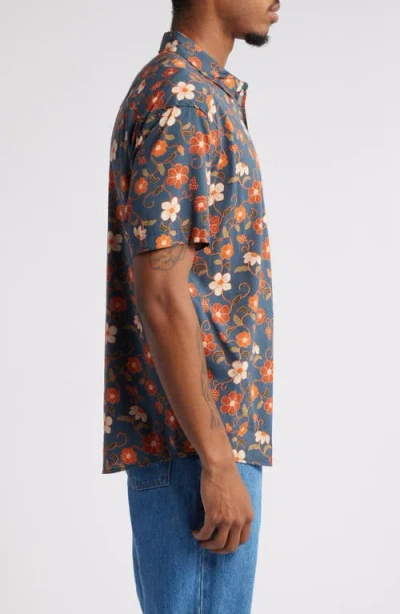 Rvca Anytime Short Sleeve Button-up Shirt In Duck Blue