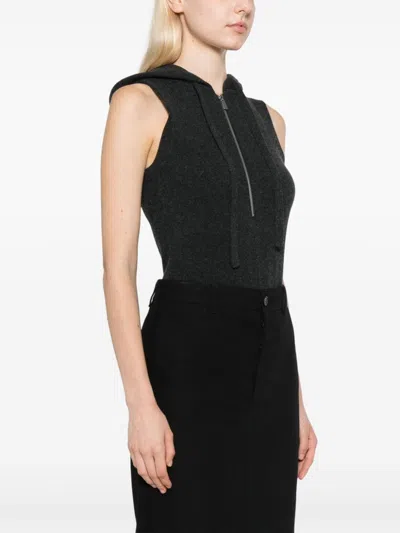 Michael Kors Cashmere-blend Zip Bodysuit In Black