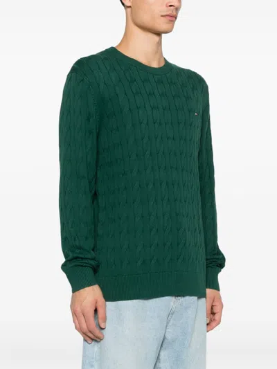 Tommy Hilfiger Textured Knit Pullover Crew Neck In Green