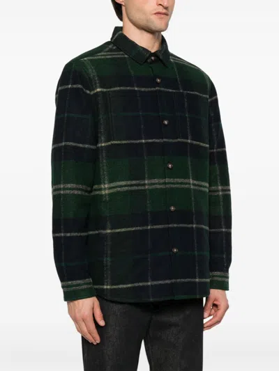 Barbour Textured Tartan Check  Shirt With Classic Collar And Pockets In Green