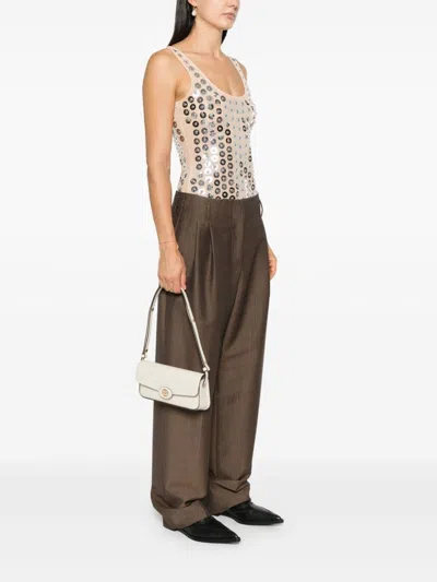Tory Burch Robinson Spazzolato Cross Body Bag In White