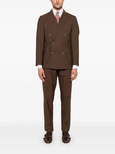 Shop Cruna Double-breasted Suit In Brown