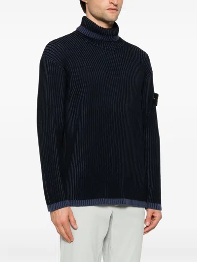 Stone Island Ribbed Knit In Blue