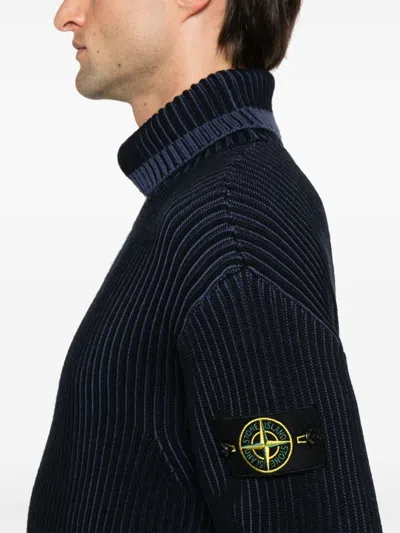 Stone Island Ribbed Knit In Blue