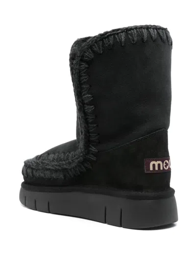Mou Eskimo 18 Bounce In Cracked Black Sheepskin In Black