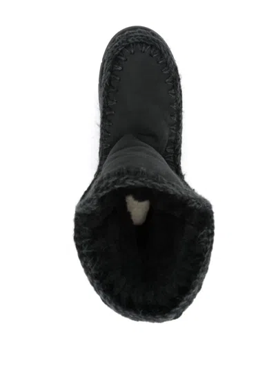 Mou Eskimo 18 Bounce In Cracked Black Sheepskin In Black