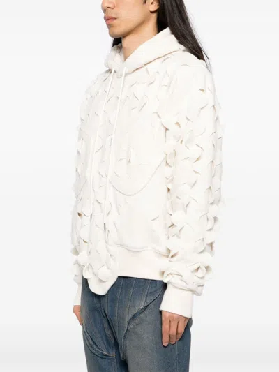 Shop Juntae Kim Laser-slashed Fleece Hoodie In Neutrals