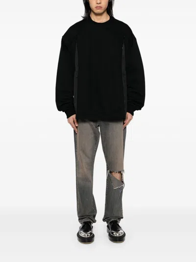 Juunj Side-open Mesh Two-tone Sweatshirt In Black