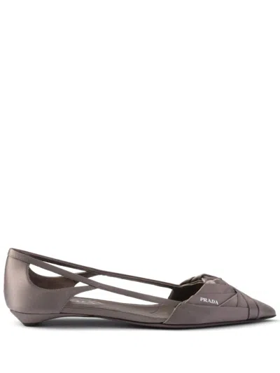 Shop Prada Satin Cut-out Ballerinas In Grey