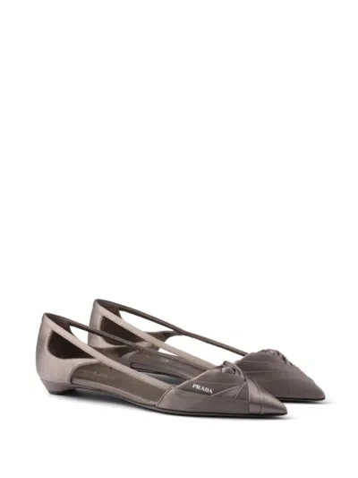 Prada Satin Ballerinas With Cut-out Design And Pointed Toe In Grey