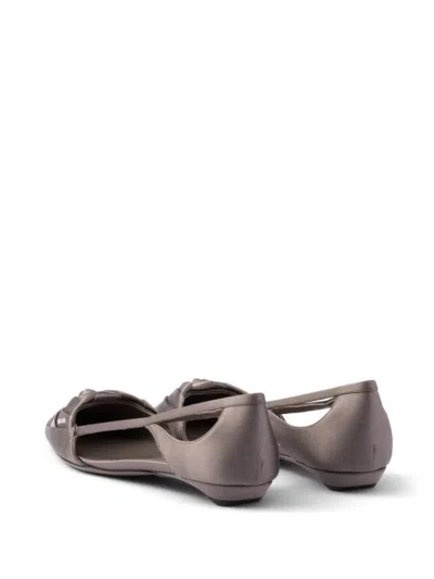Prada Satin Ballerinas With Cut-out Design And Pointed Toe In Grey