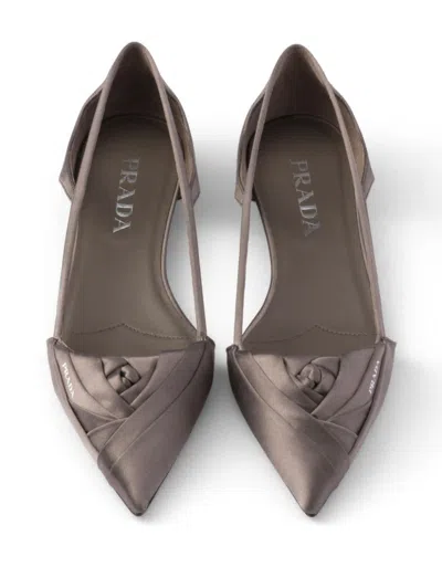 Prada Satin Ballerinas With Cut-out Design And Pointed Toe In Grey