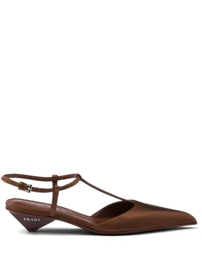 Prada Brown Satin Slingback Pumps In Brown