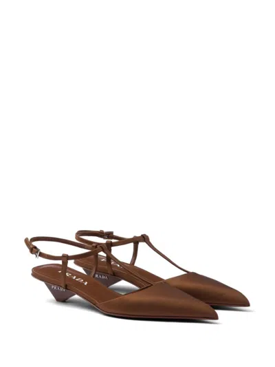 Prada Brown Satin Slingback Pumps In Brown
