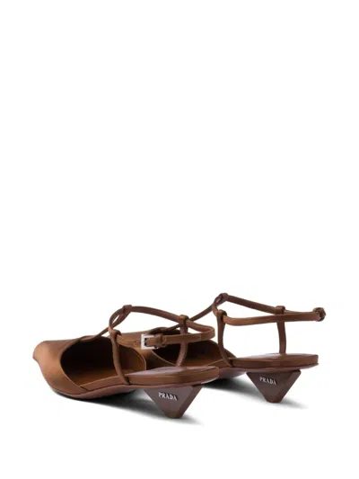 Prada Brown Satin Slingback Pumps In Brown