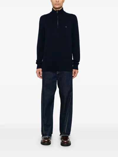 Shop Tommy Hilfiger Half-zip Wool Sweater In Blue