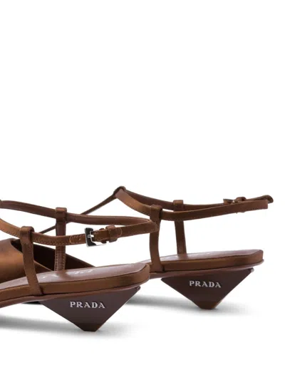 Prada Brown Satin Slingback Pumps In Brown