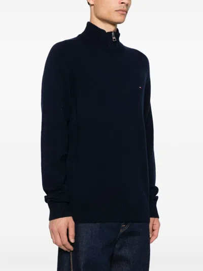 Shop Tommy Hilfiger Half-zip Wool Sweater In Blue