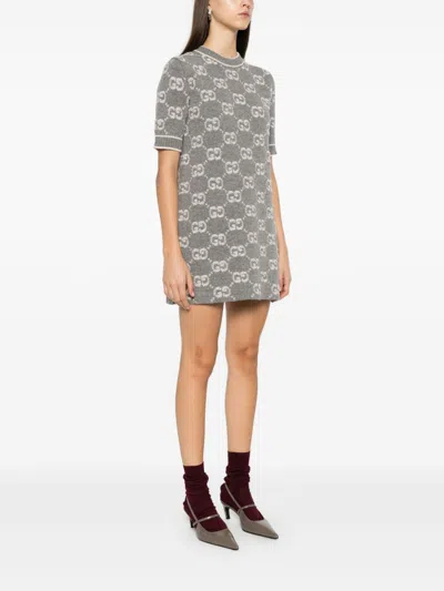 Gucci Gg-jacquard Mini Dress In Gray