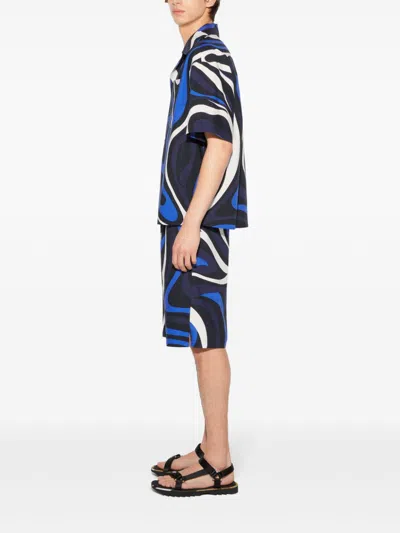 Shop Pucci Marmo-print Cotton Shorts In Blue