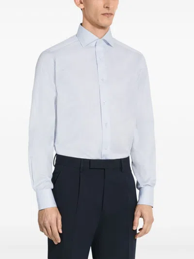 Zegna Striped Cotton Shirt In Blue