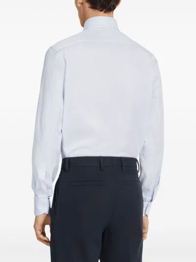 Zegna Striped Cotton Shirt In Blue
