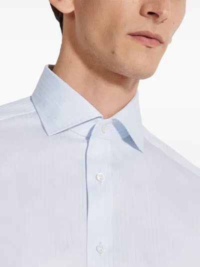 Zegna Striped Cotton Shirt In Blue