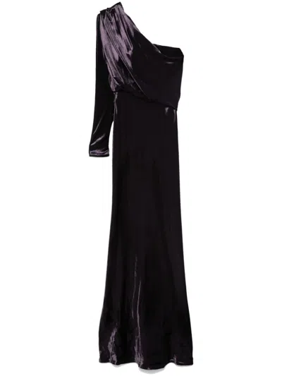 Zimmermann Illustration Asymmetric Satin One-shoulder Gown In Purple