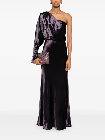 Zimmermann Illustration Asymmetric Satin One-shoulder Gown In Purple