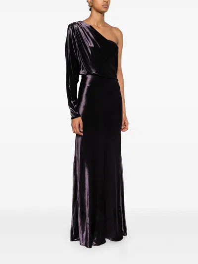 Zimmermann Illustration Asymmetric Satin One-shoulder Gown In Purple